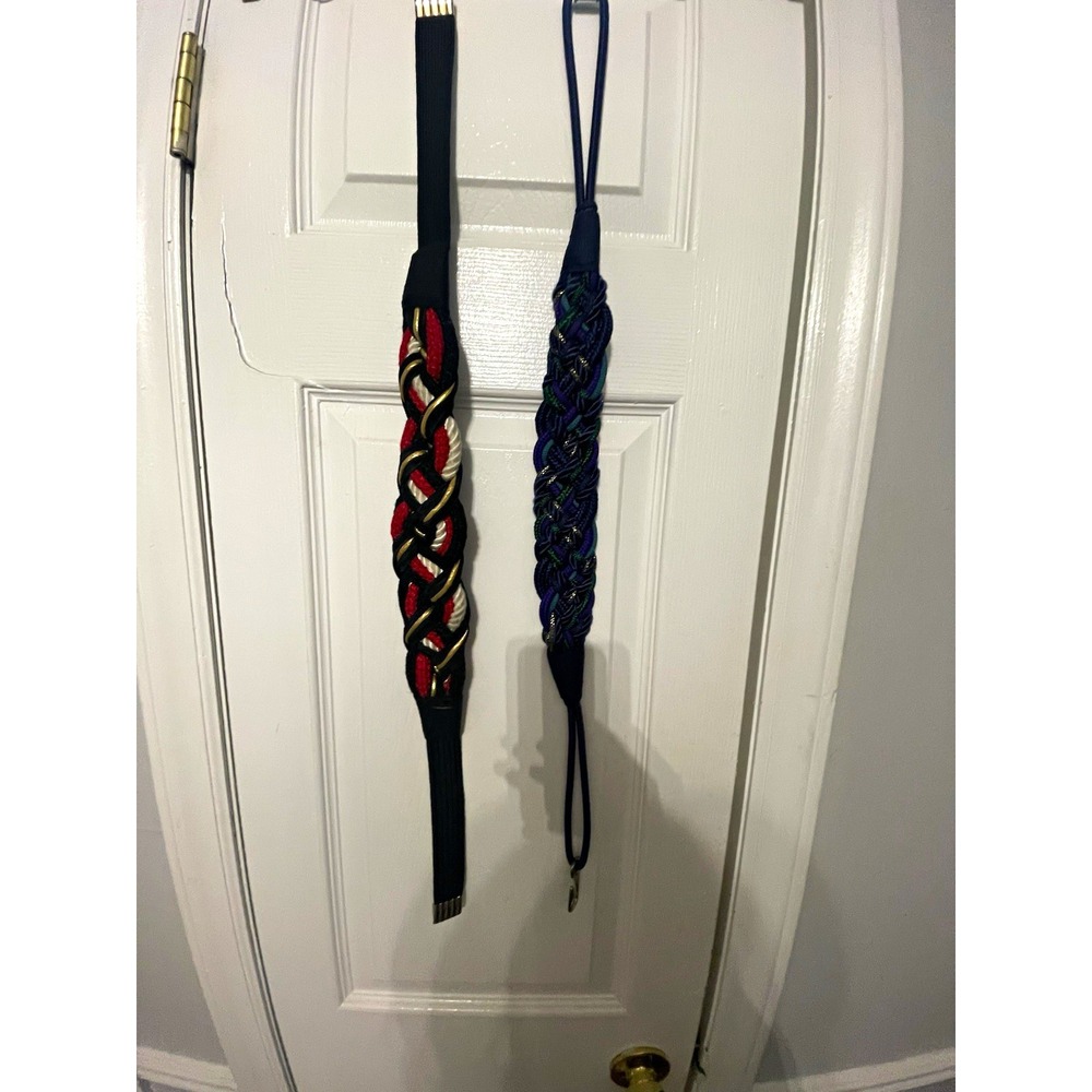 Lot of 2 Braided Nylon Rope belts Metal Clip Red/Black/White + Blue